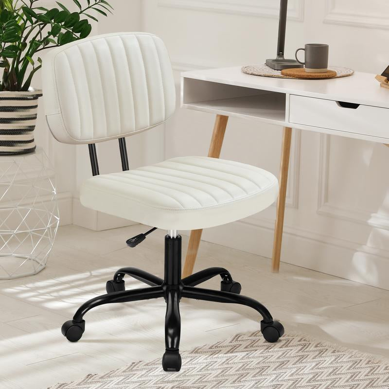 Compact PU Leather Office Chair – Height Adjustable Armless Swivel Task Chair for Small Spaces, Home Office, Bedroom, Student Desk & Vanity Use