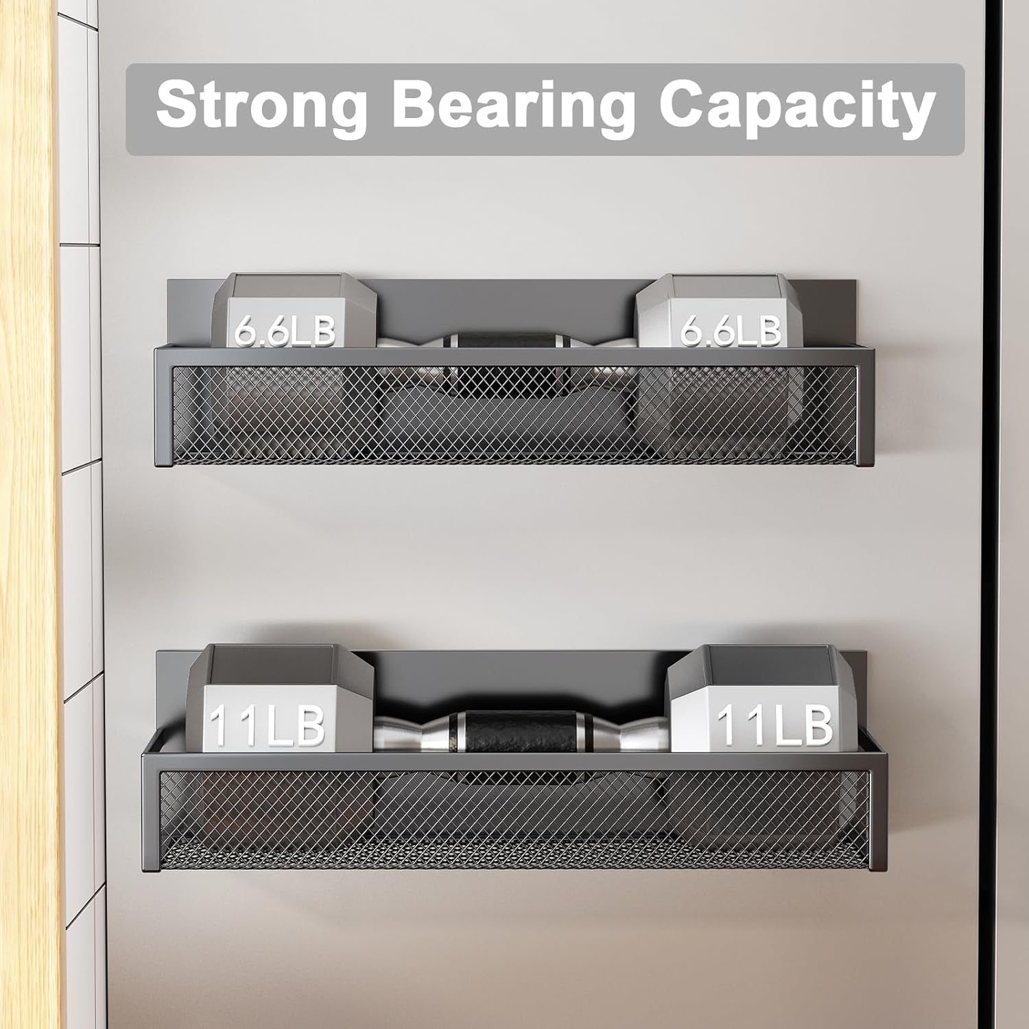 2-Pack Magnetic Spice Rack for Refrigerator – Fridge Organizer Shelves with 4 Moveable Hooks – Space-Saving Magnetic Kitchen Storage Shelf for Spices & Utensils