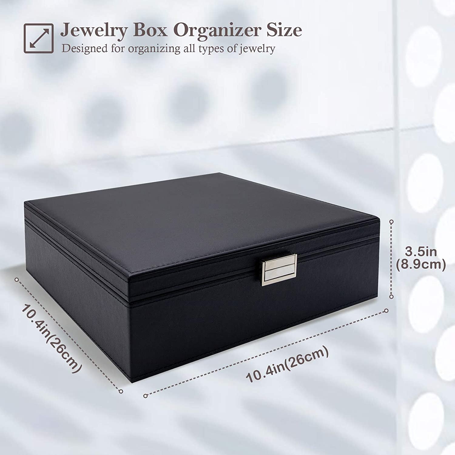 Large Jewellery Box Organiser – 2-Tier Black Storage Case with Removable Dividers for Earrings, Rings, Bracelets & Necklaces, Ideal Gift for Women