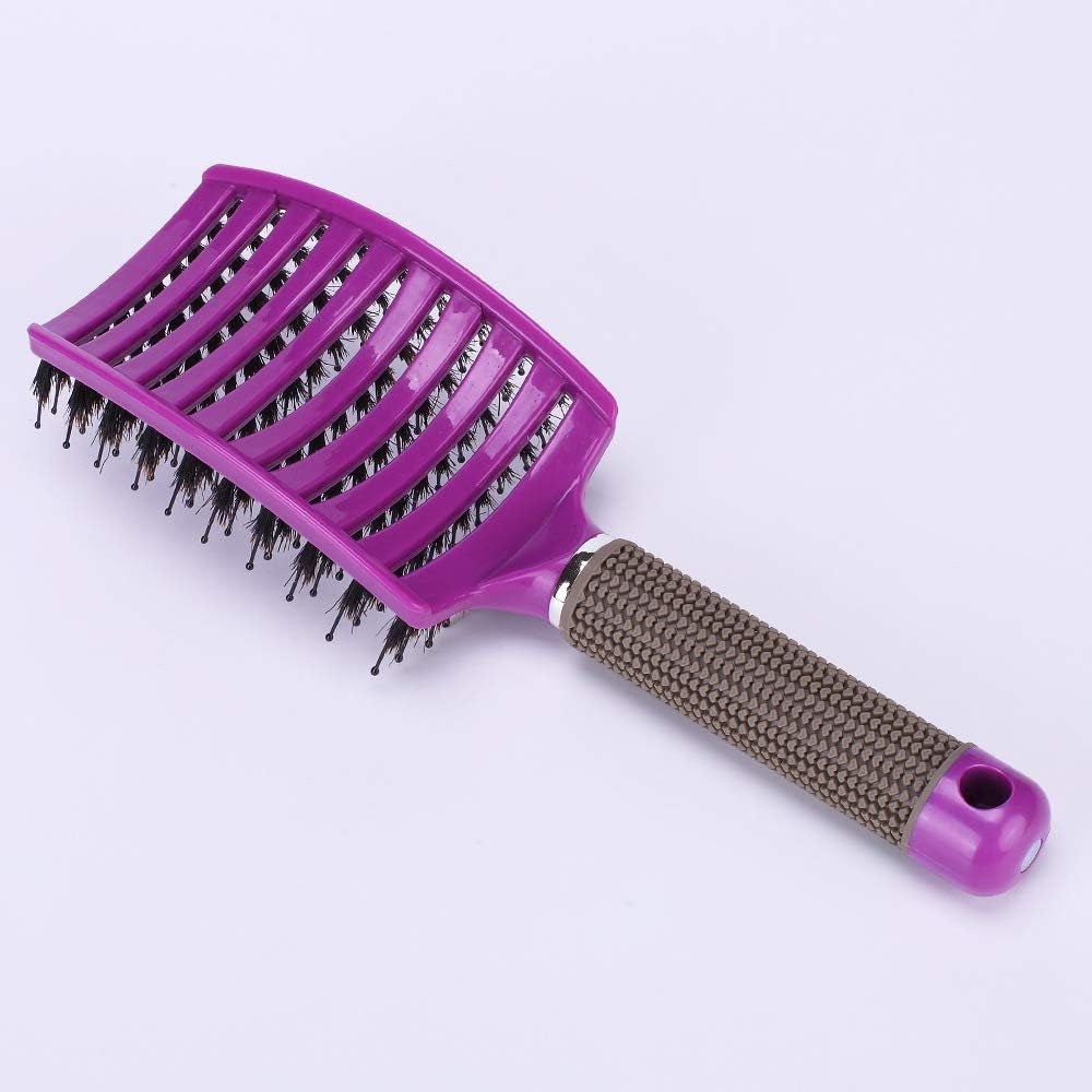 Boar Bristle Hair Brush Set – Curved & Vented Detangling Brushes for Smoothing, Styling & Shine (Pink + Purple)