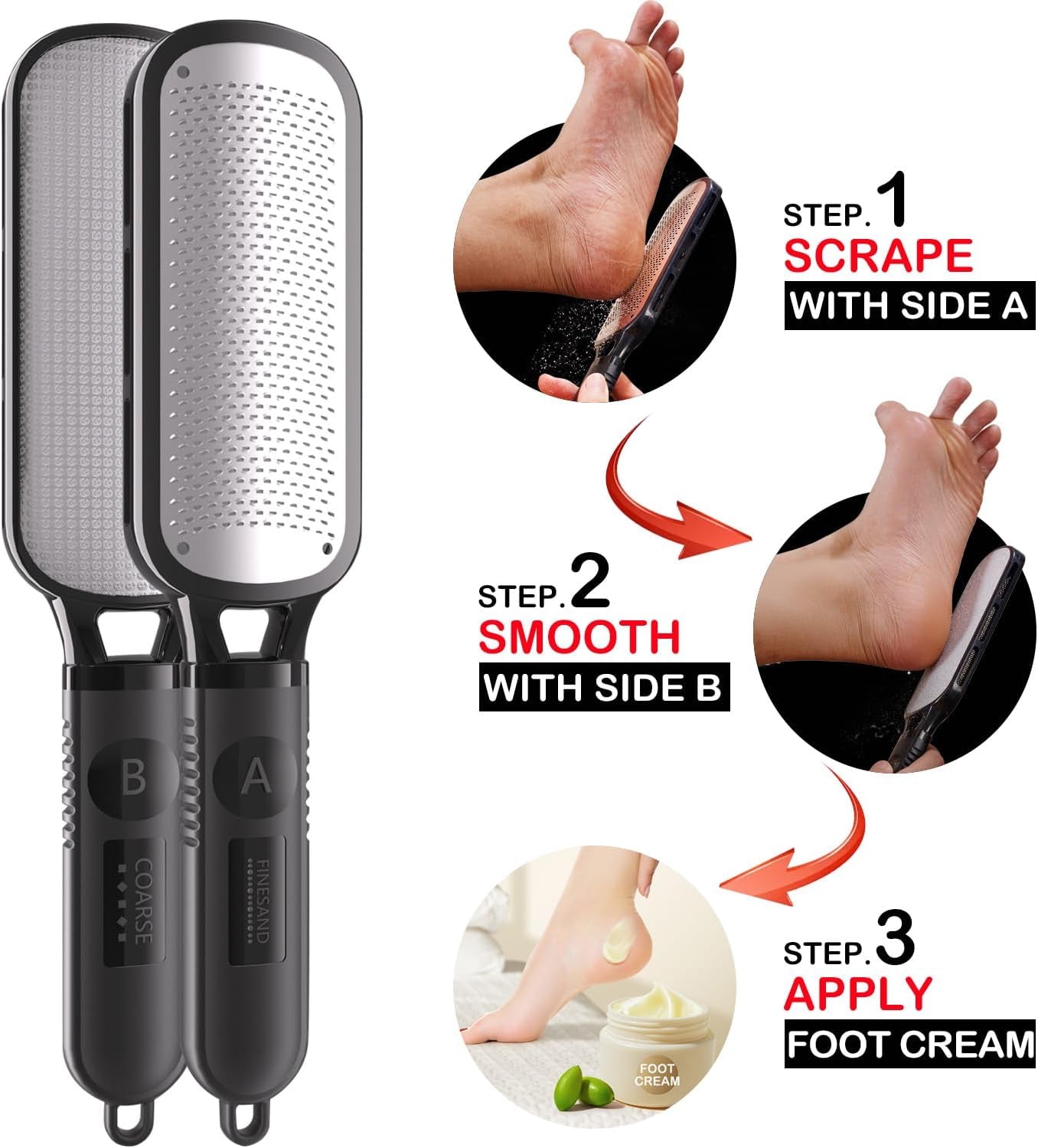 2-in-1 Foot File Scraper – Double-Sided Metal Callus Remover Pedicure Tool for Hard Skin, 1-Pack