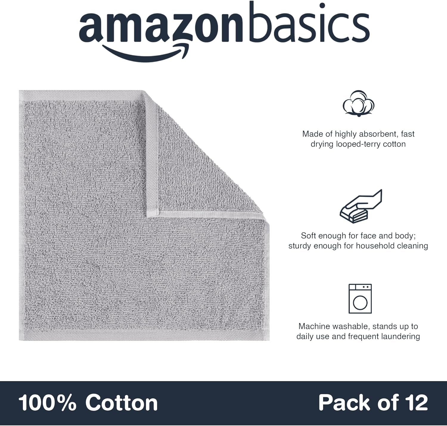 12-Pack Grey Face Towels – 100% Cotton Extra Absorbent Washcloths, Fast-Drying Salon Towels for Bathroom (30×30 cm)