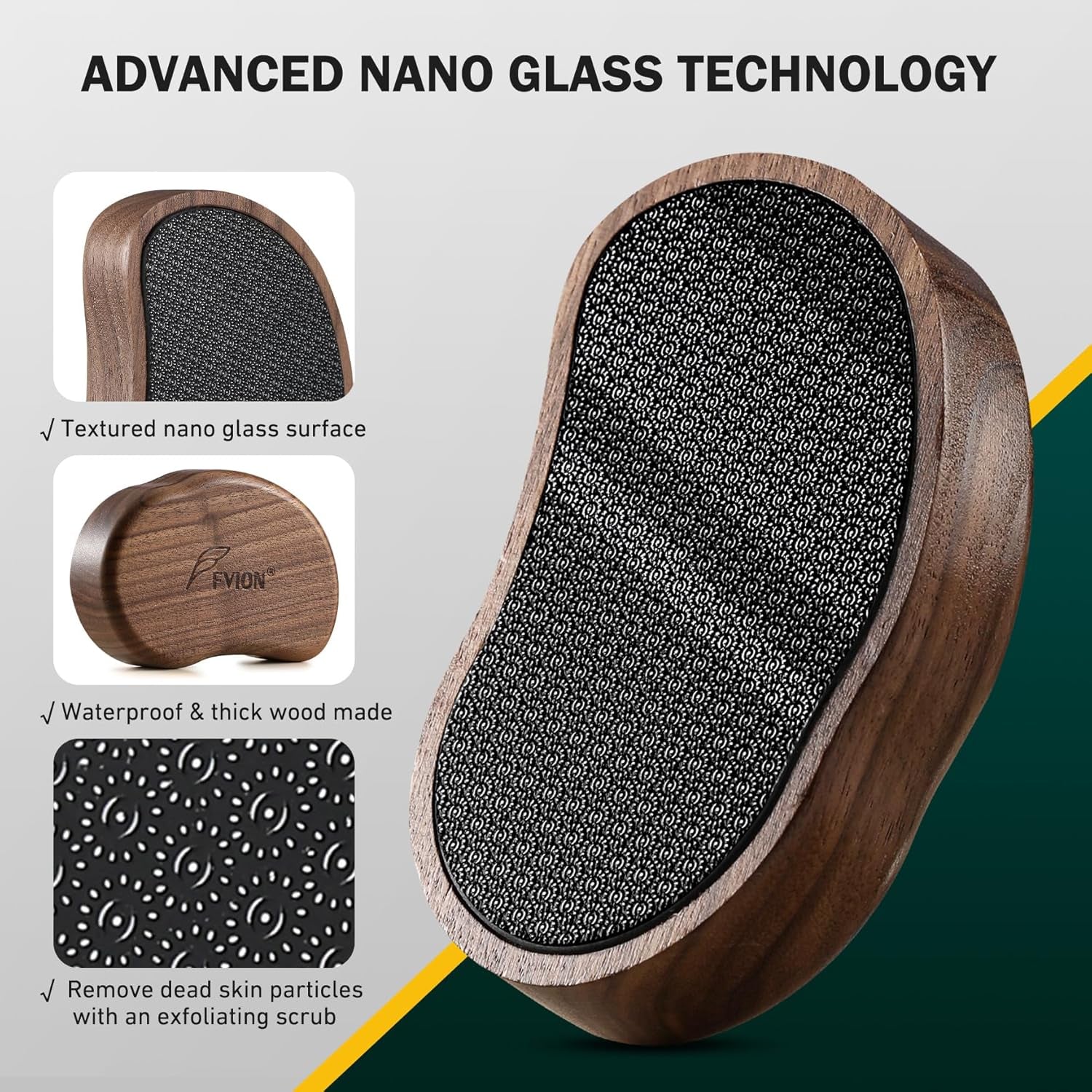 FVION Nano Glass Foot File – Callus Remover with Eco-Friendly Bamboo Handle for Wet & Dry Use, Brown Pedicure Scrubber for Cracked Heels