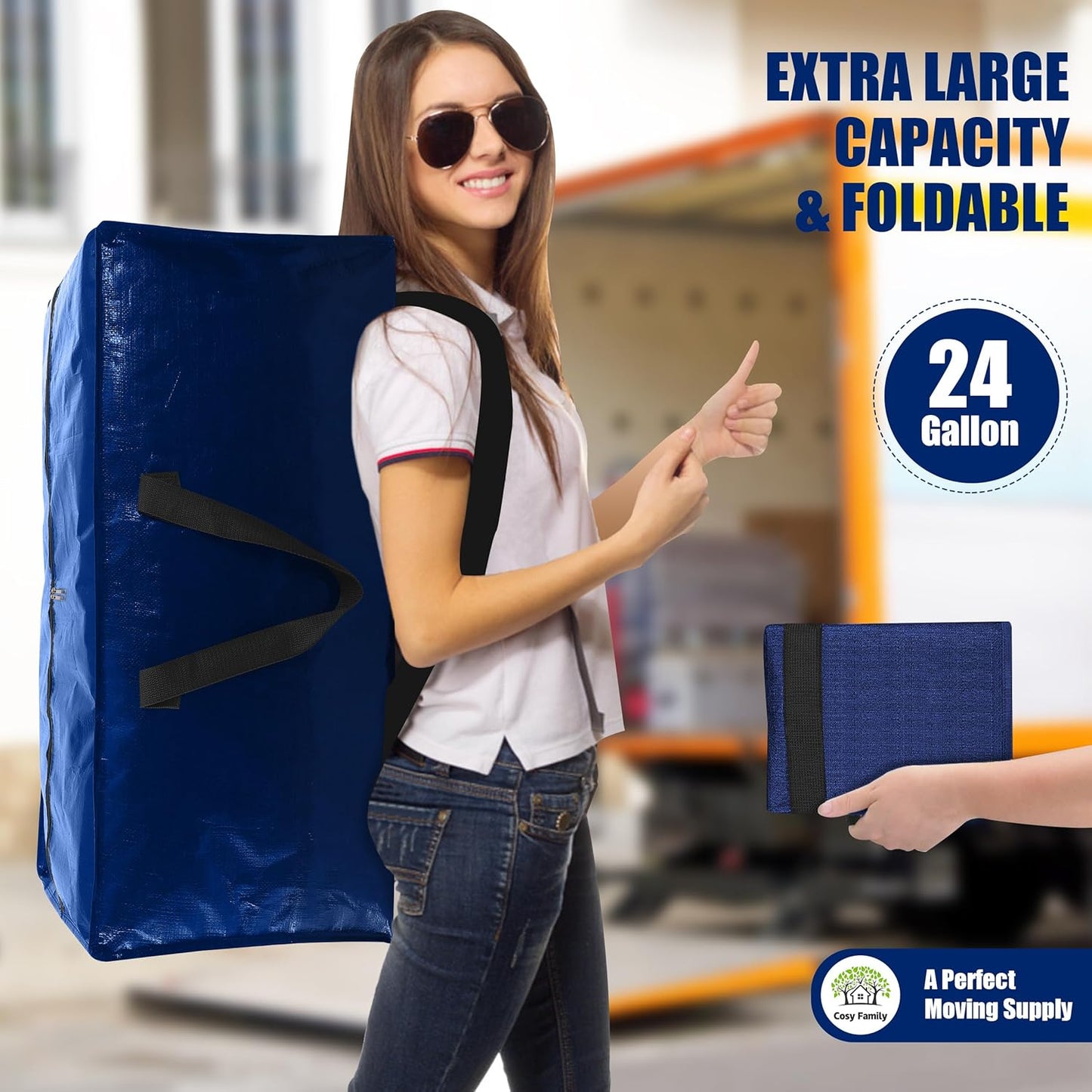 4-Pack Extra Large Moving Bags with Backpack Straps – Heavy Duty Foldable Storage Totes with Strong Zippers & Handles, Space-Saving Alternative to Boxes (X-Large, Blue)