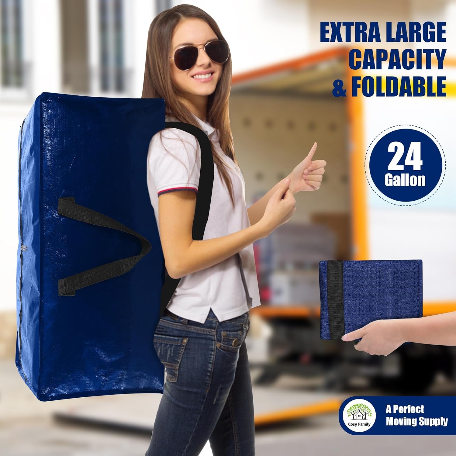 4-Pack Extra Large Moving Bags with Backpack Straps – Heavy Duty Foldable Storage Totes with Strong Zippers & Handles, Space-Saving Alternative to Boxes (X-Large, Blue)