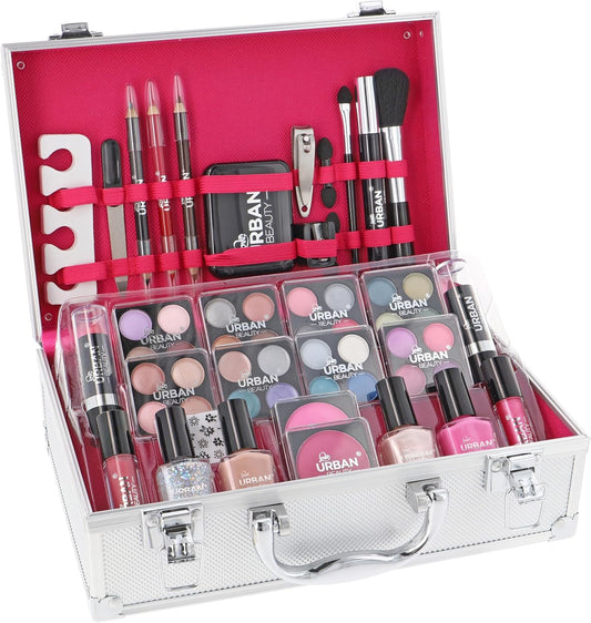 Dazzling 60-Piece Vegan Makeup Set – Elegant Silver Travel Case for Teenagers & Women, Compact & Lightweight Design