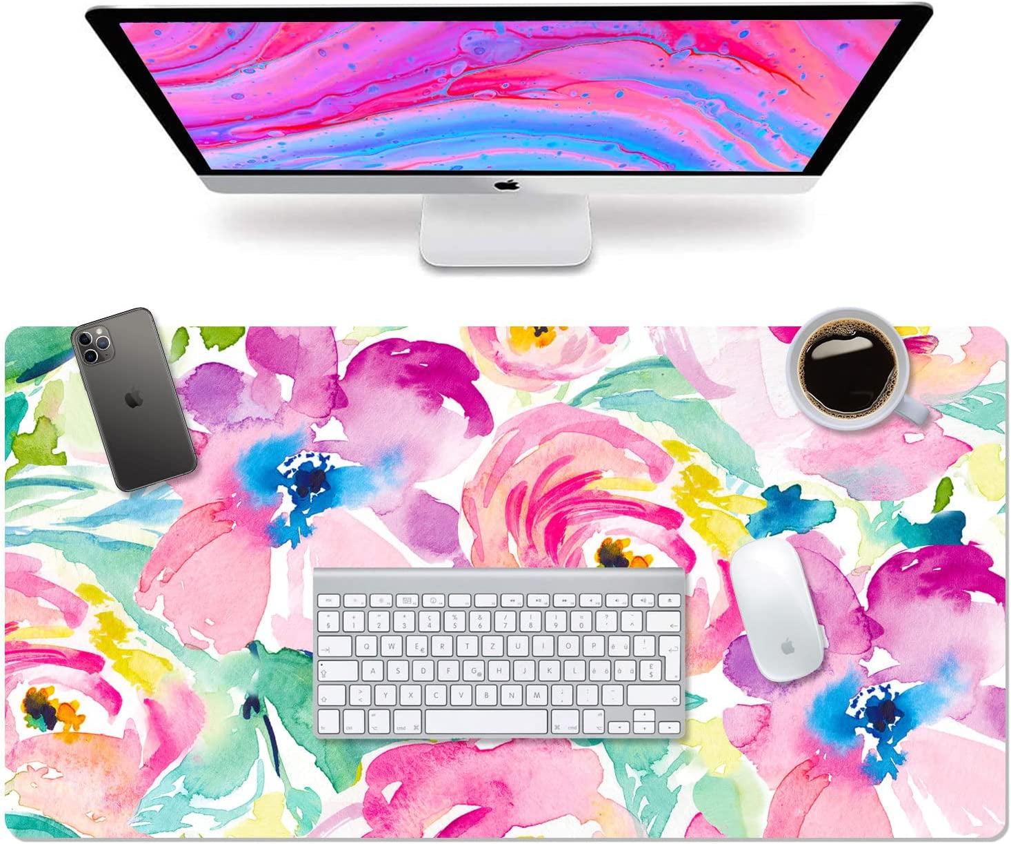 XL Pink Floral Mouse Pad – Large Desk Mat for Laptop, Keyboard & Office Decor, Extended Non-Slip Surface, Pretty Computer Accessory for Women & Girls