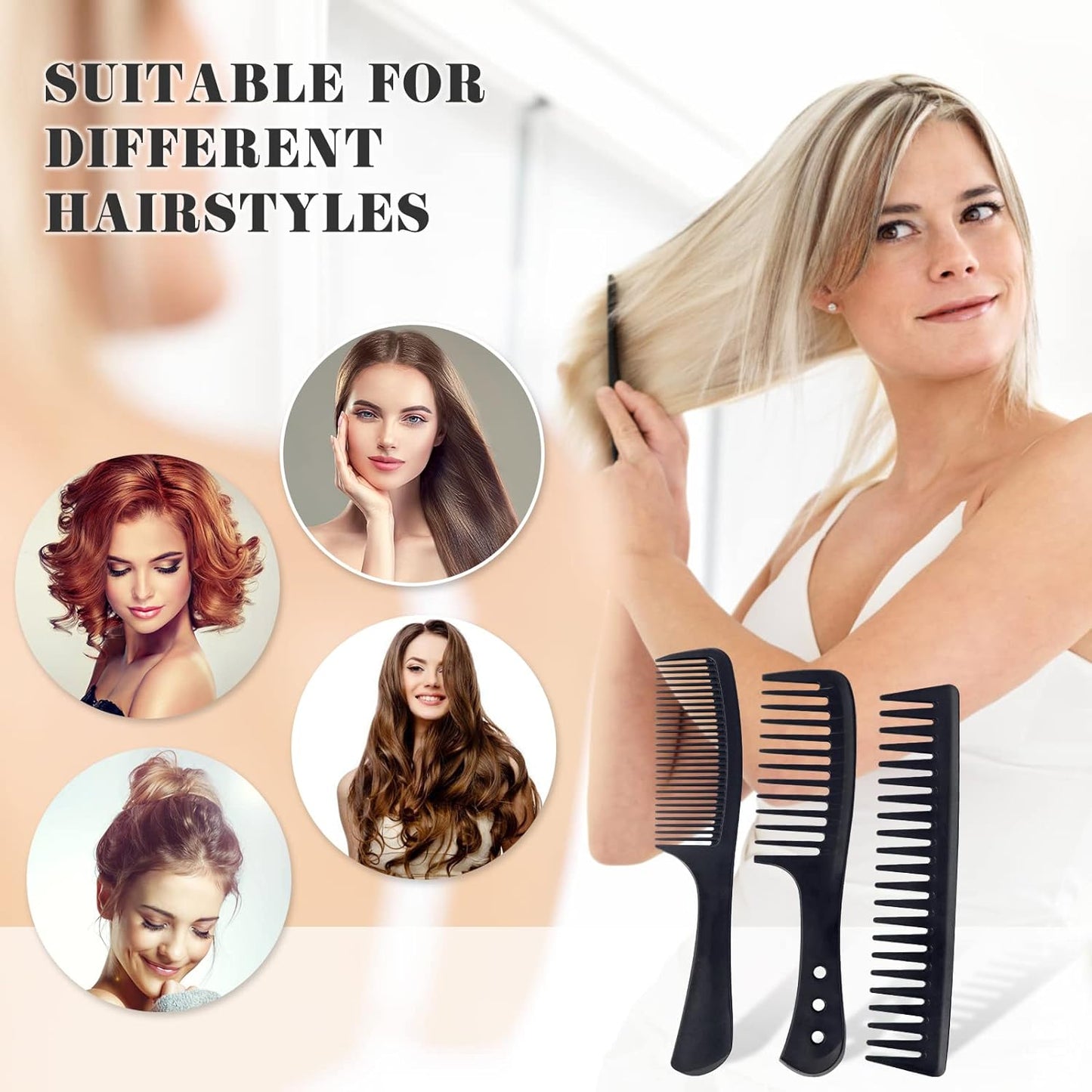 3-Piece Wide Tooth Comb Set – Carbon Fiber, Heat-Resistant & Anti-Static Styling Combs for All Hair Types