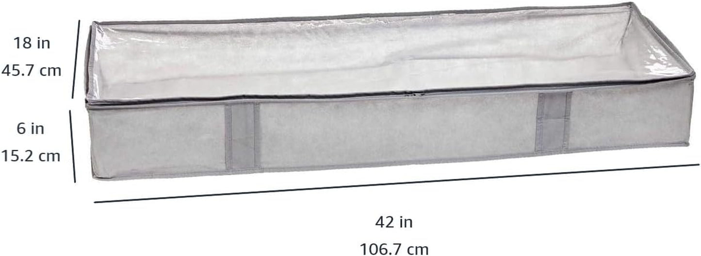 Underbed Storage Bags with Zipper & Clear Vinyl Top – 2-Pack Grey Organizers for Clothes, Bedding & Seasonal Items (45.7×106.7×15.2 cm)