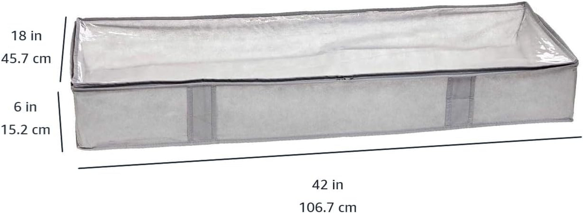 Underbed Storage Bags with Zipper & Clear Vinyl Top – 2-Pack Grey Organizers for Clothes, Bedding & Seasonal Items (45.7×106.7×15.2 cm)
