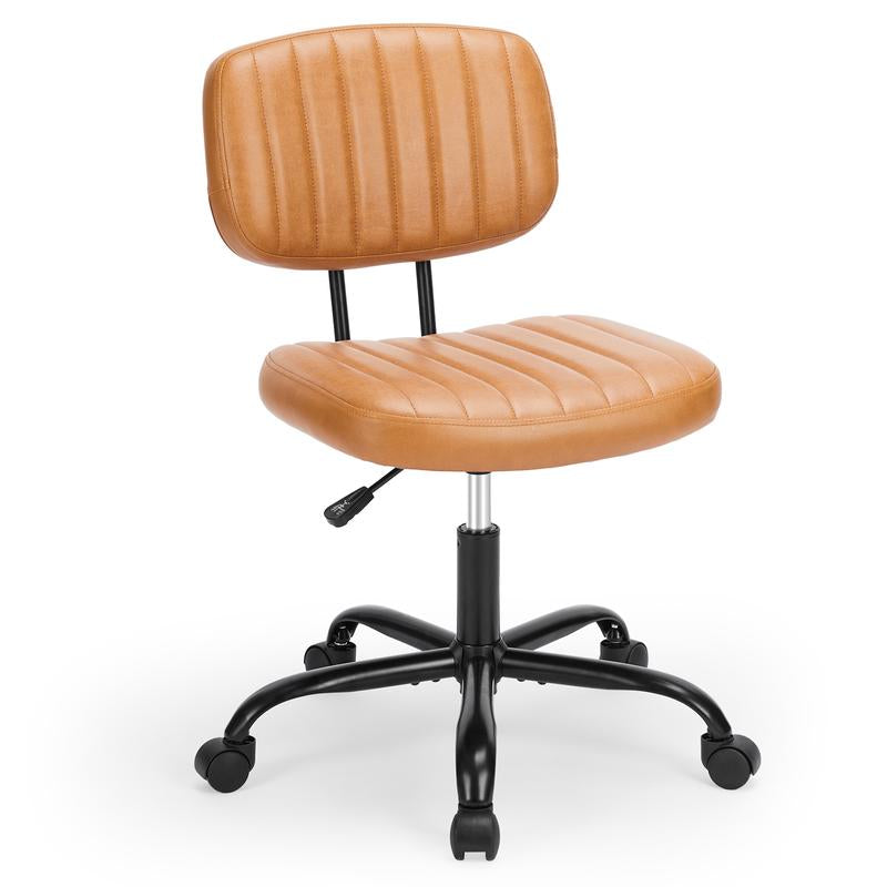Compact PU Leather Office Chair – Height Adjustable Armless Swivel Task Chair for Small Spaces, Home Office, Bedroom, Student Desk & Vanity Use