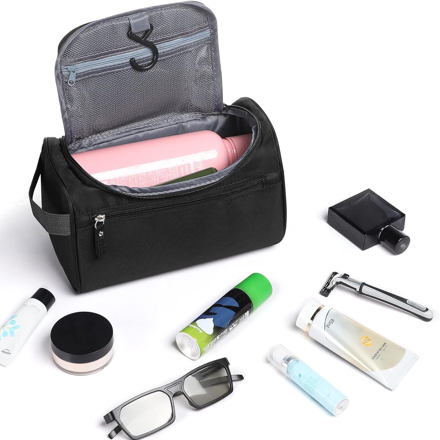 Hanging Toiletry Bag – Waterproof Travel Wash Organizer for Men & Women, Black Makeup & Bathroom Essentials Case