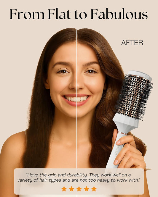 4-Piece Round Hair Brush Set – Professional Blow Dry Kit with 3 Thermal Round Brushes & Styling Comb for Volume, Curling & Smoothing, Beauty Gift Set for Women