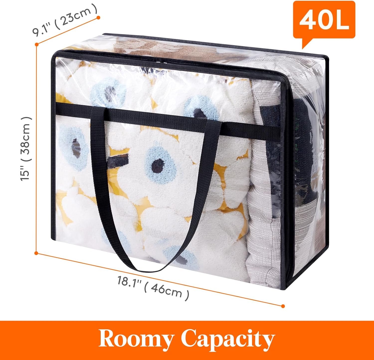 4-Pack Clear Heavy-Duty PVC Storage Bags – 40L Foldable Clothes Organizers with Reinforced Handles & Lids for Bedding, Wardrobe & Underbed Use