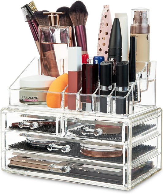 Clear Acrylic Makeup Organizer with 4 Drawers – 4-Tier Cosmetic Storage Box for Women & Teenagers (12 × 24 × 22 cm) – Skincare, Jewellery & Beauty Organizer for Bathroom or Dressing Table