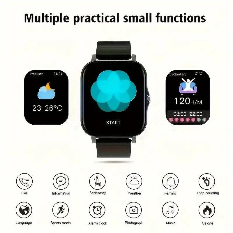 Smartwatch 2025 – Full HD Touchscreen Waterproof Fitness Tracker with Heart Rate & Sleep Monitor  Music, Alarm, Sports Modes  Compatible with Android & iPhone