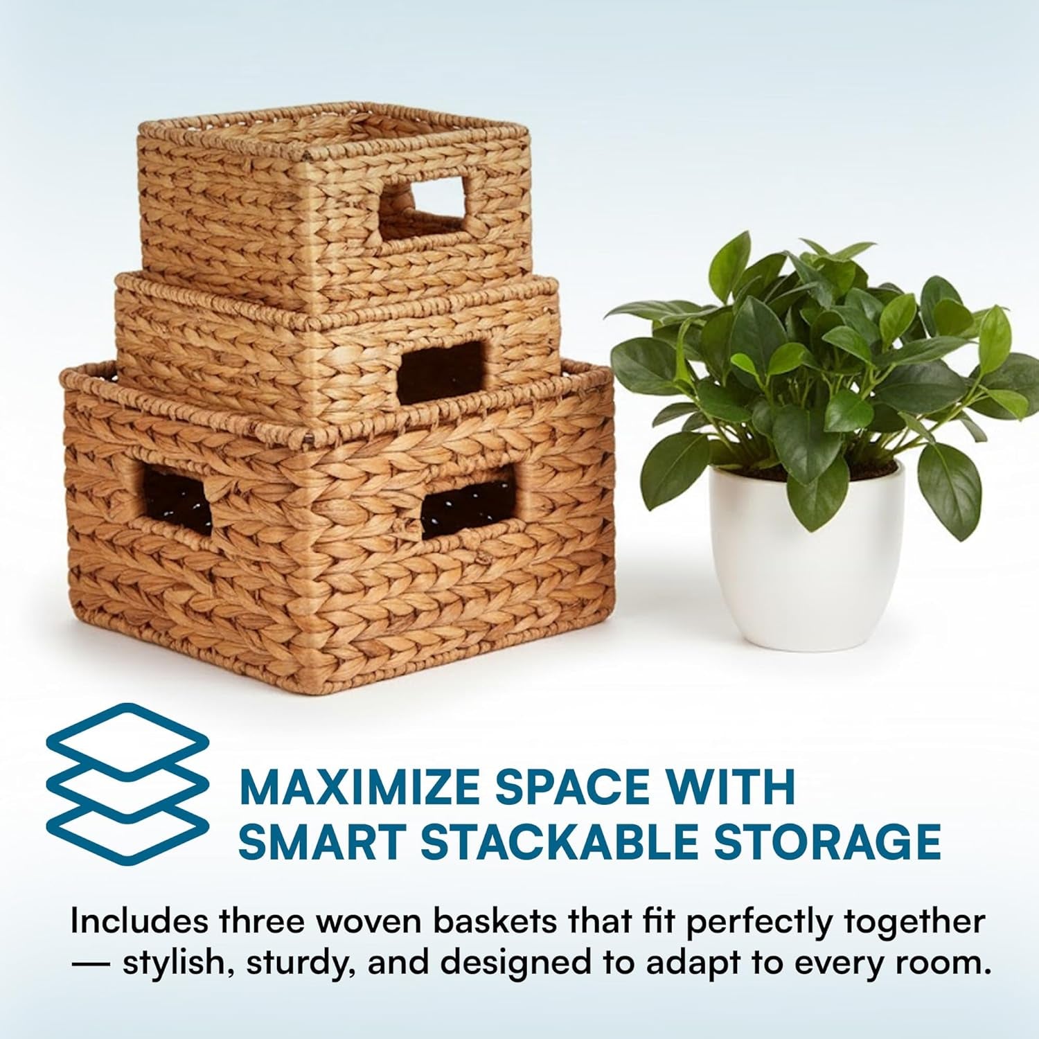 STO-02882 Nesting Banana Leaf Baskets – 3-Pack Multisize Natural Handwoven Storage Bins for Home, Closet & Decorative Use