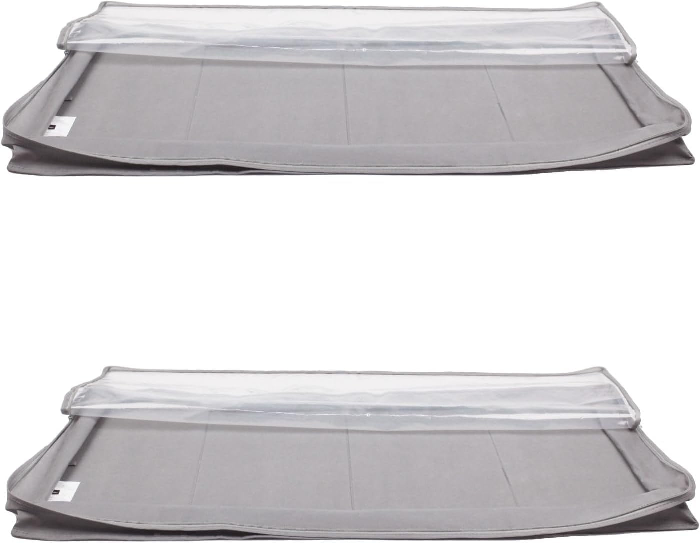 Underbed Storage Bags with Zipper & Clear Vinyl Top – 2-Pack Grey Organizers for Clothes, Bedding & Seasonal Items (45.7×106.7×15.2 cm)