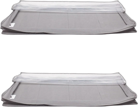 Underbed Storage Bags with Zipper & Clear Vinyl Top – 2-Pack Grey Organizers for Clothes, Bedding & Seasonal Items (45.7×106.7×15.2 cm)