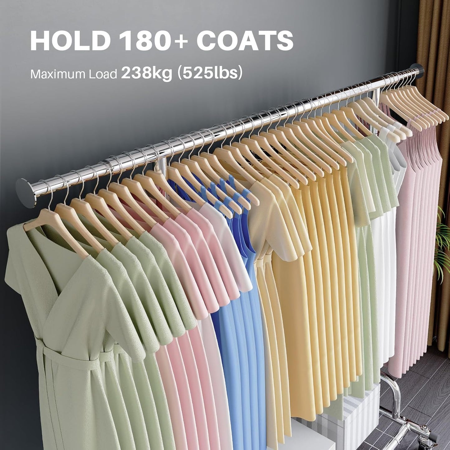 Heavy Duty Clothes Rail – 238Kg Capacity, Extendable Garment Rack with Wheels & Shelves, Space-Saving for Bedroom, Laundry, Apartment – Silver