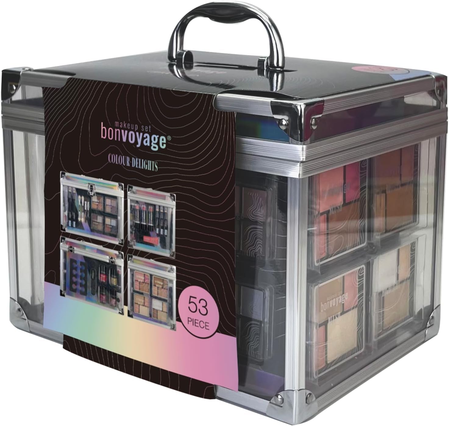 53-Piece Colour Delights Makeup Kit – Lipsticks, Eyeshadows, Blush, Manicure & Pedicure Set in Portable Transparent Case