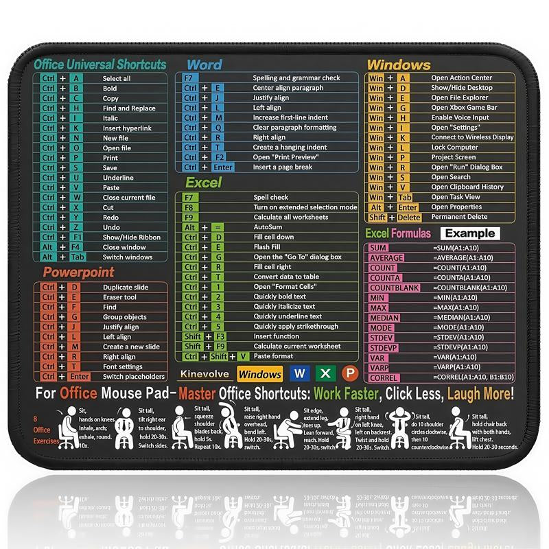Large Excel Desk Mouse Pad – XXL Non-Slip Desk Mat with Spreadsheet Cheat Sheet for Office & Gaming (35.43" × 15.75")