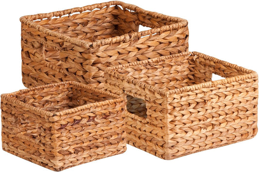 STO-02882 Nesting Banana Leaf Baskets – 3-Pack Multisize Natural Handwoven Storage Bins for Home, Closet & Decorative Use