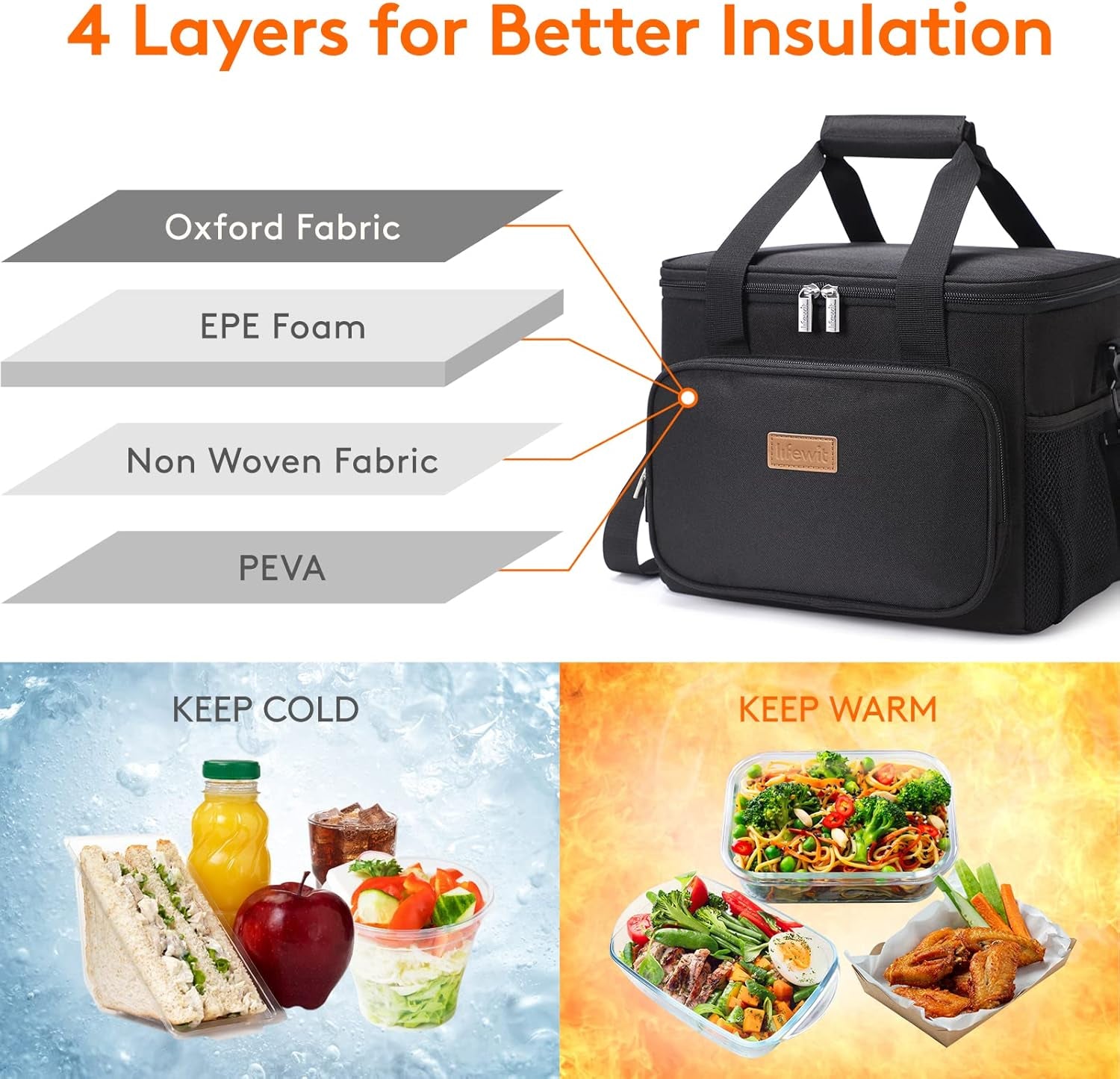 15L Insulated Cooler Lunch Bag – Fits 24 Cans, Leakproof & Portable for Work, School, Beach, Picnic – Black
