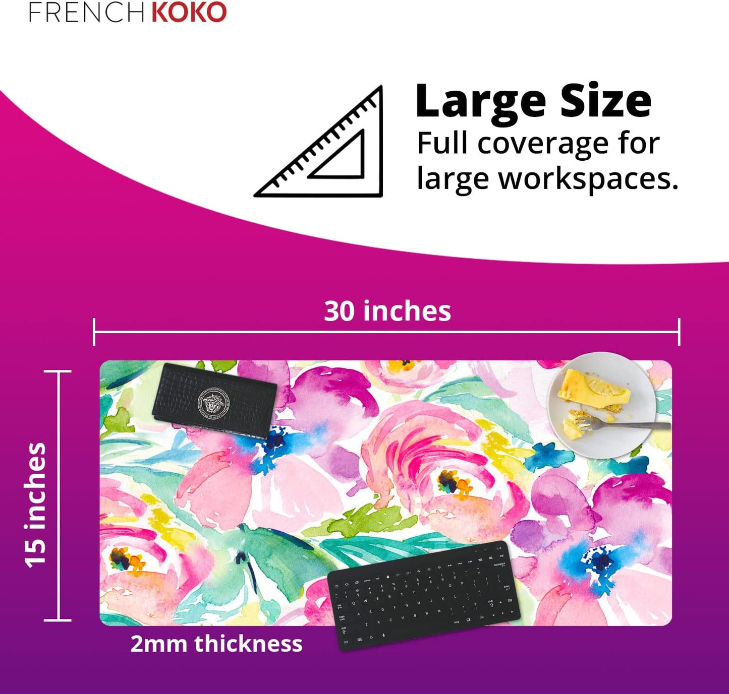 XL Pink Floral Mouse Pad – Large Desk Mat for Laptop, Keyboard & Office Decor, Extended Non-Slip Surface, Pretty Computer Accessory for Women & Girls