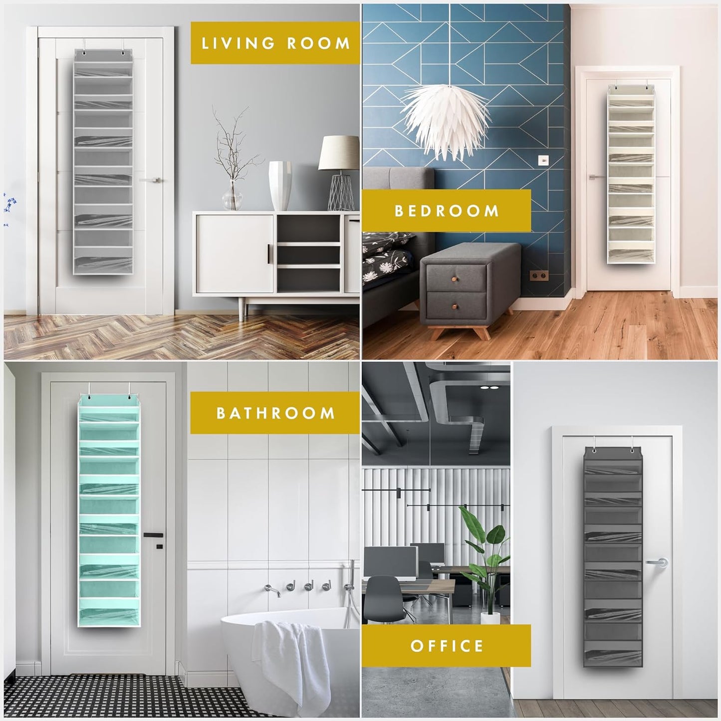 Heavy Duty Over-the-Door Organizer – 55"x14"x6.7" Hanging Storage with 6 Large Front & 12 Side Pockets for Bedroom, Bathroom & Nursery (Ivory)