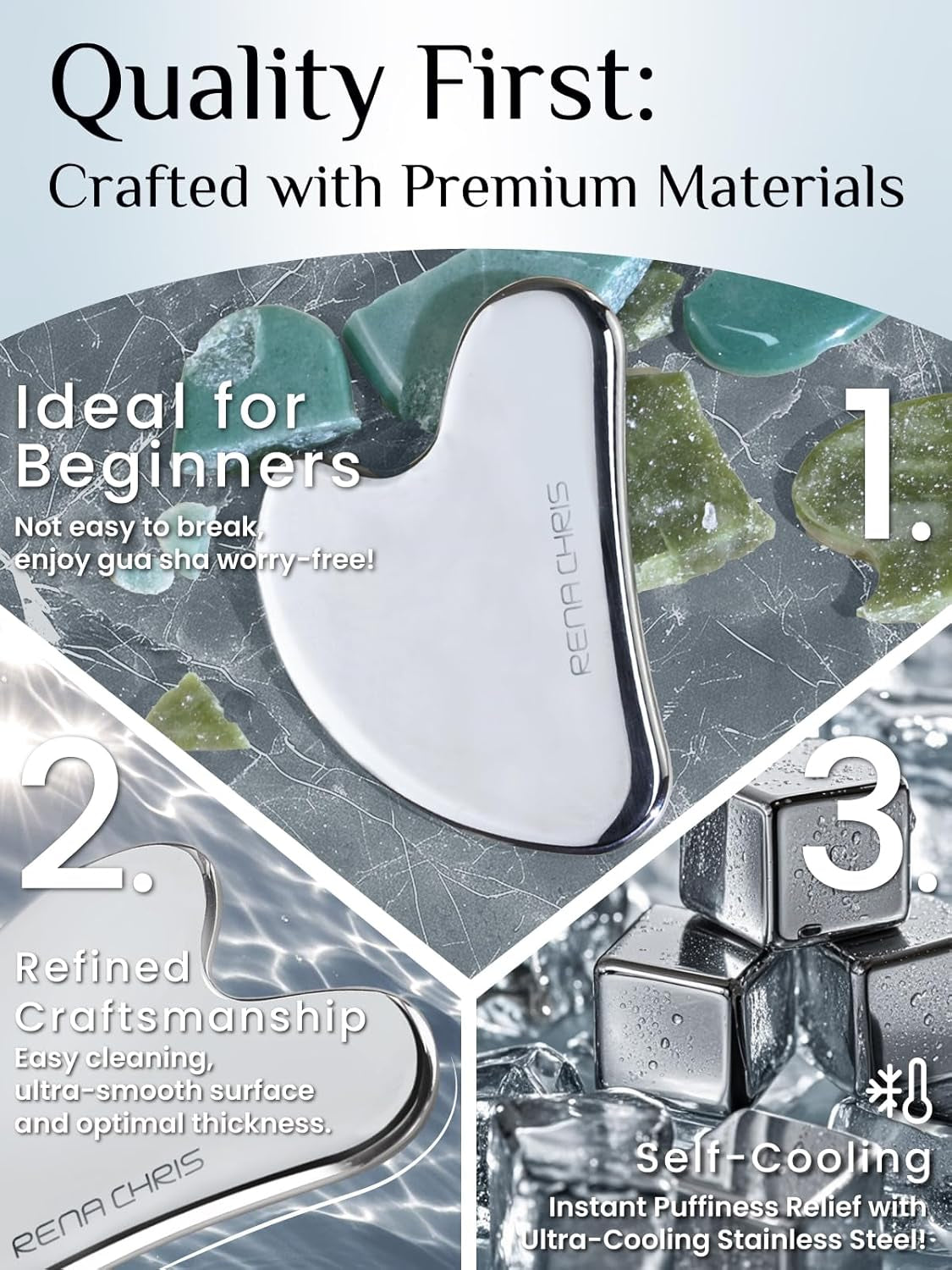 Stainless Steel Gua Sha Facial Tool – Silver Edition for Jawline Sculpting, Puffiness Reduction & Skin Massage – Premium Skincare Gift