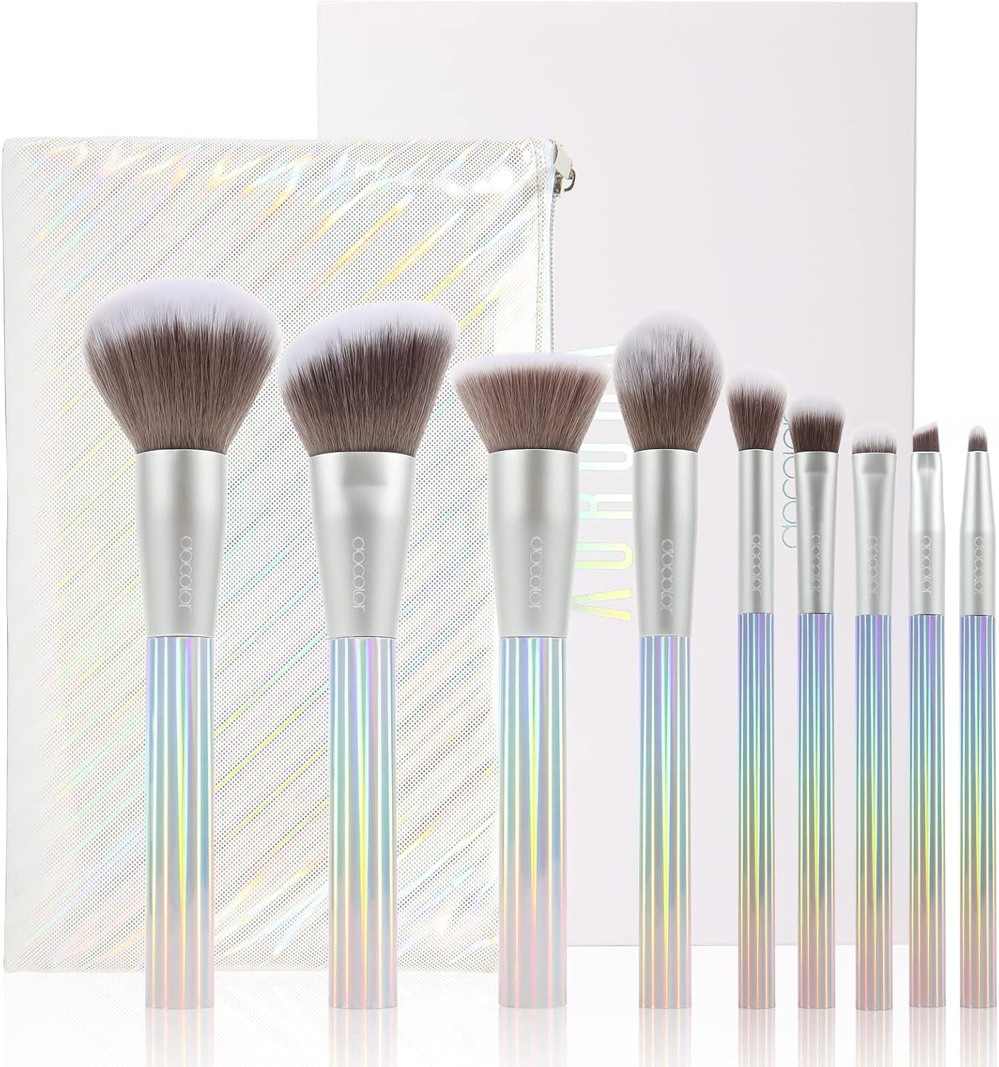 AURORA 9-Piece Makeup Brush Set with Gift Bag – Premium Synthetic Kabuki Brushes for Foundation, Blending, Powder, Blush, Concealer & Eyeshadow