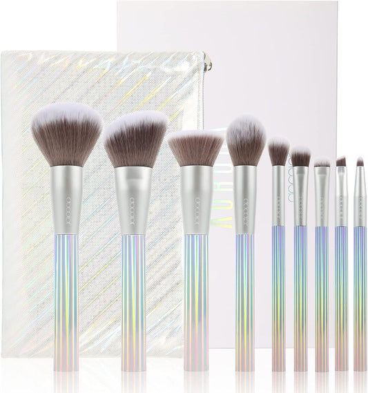 AURORA 9-Piece Makeup Brush Set with Gift Bag – Premium Synthetic Kabuki Brushes for Foundation, Blending, Powder, Blush, Concealer & Eyeshadow