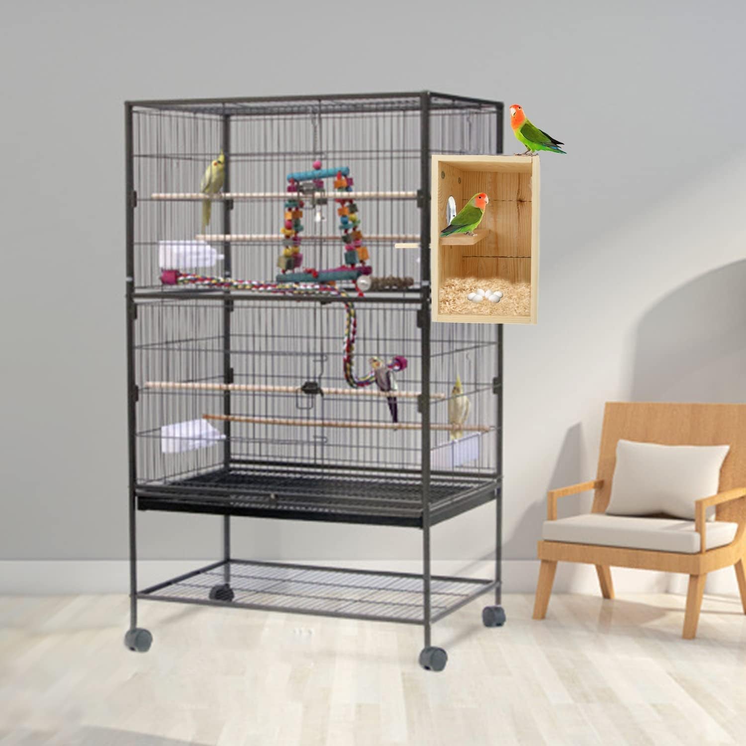 Bird Breeding Nest Box – Wooden & Acrylic Transparent House for Parakeets, Budgies, Cockatiels, Conures, Lovebirds & Finches
