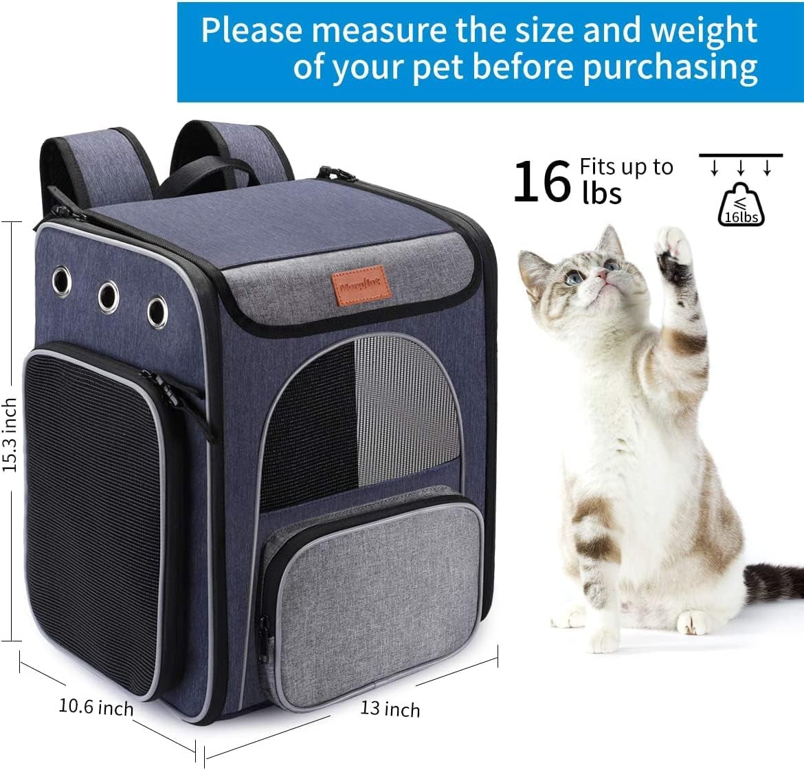 Cat Carrier Backpack – Foldable Pet Travel Bag for Cats & Small Dogs, Breathable Design with Safety Leash & Folding Bowl, Ideal for Hiking & Outdoor Use