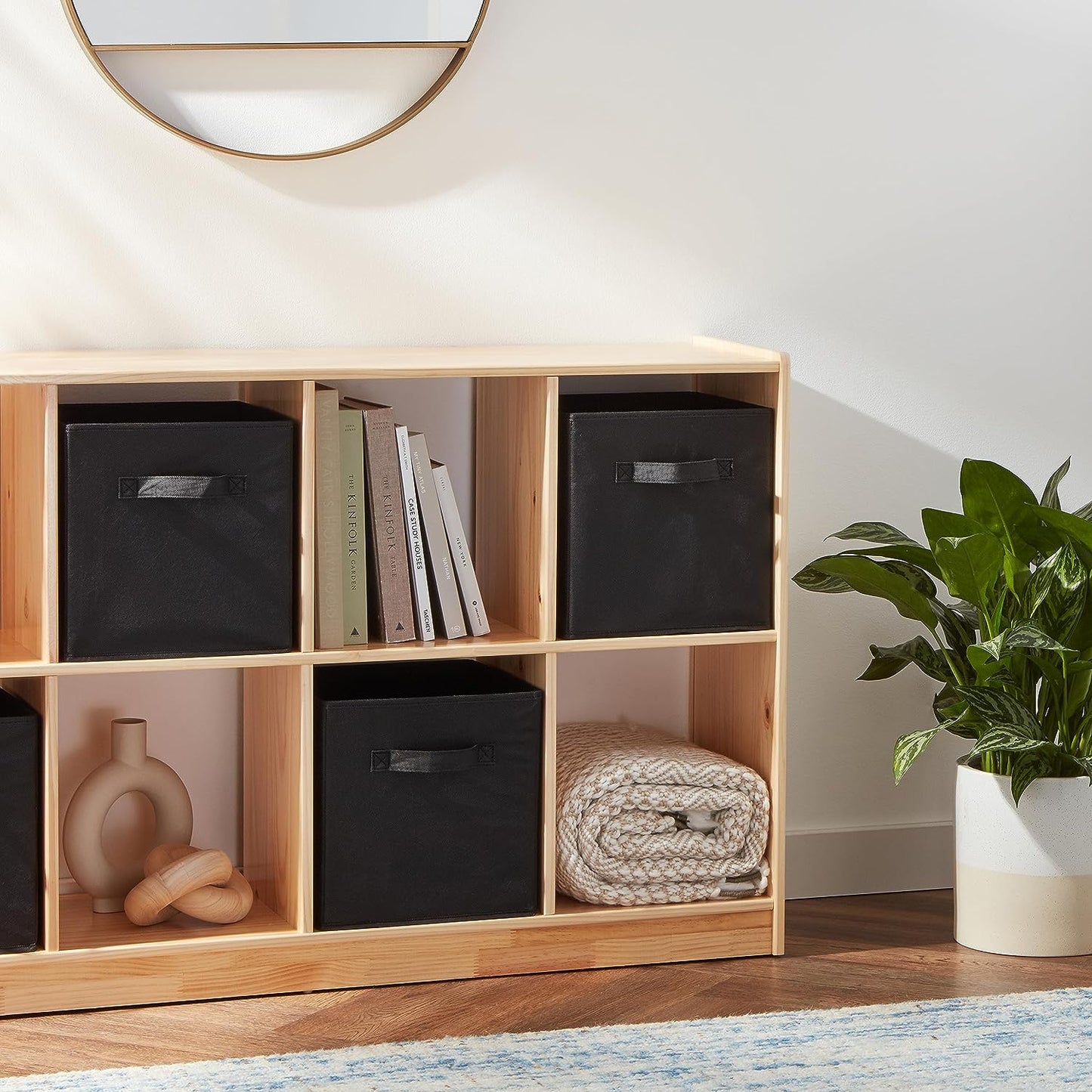 6-Pack Collapsible Fabric Storage Cubes with Handles – Solid Black Foldable Organizers for Closet, Shelves & Home Storage (26.6 × 26.6 × 27.9 cm)