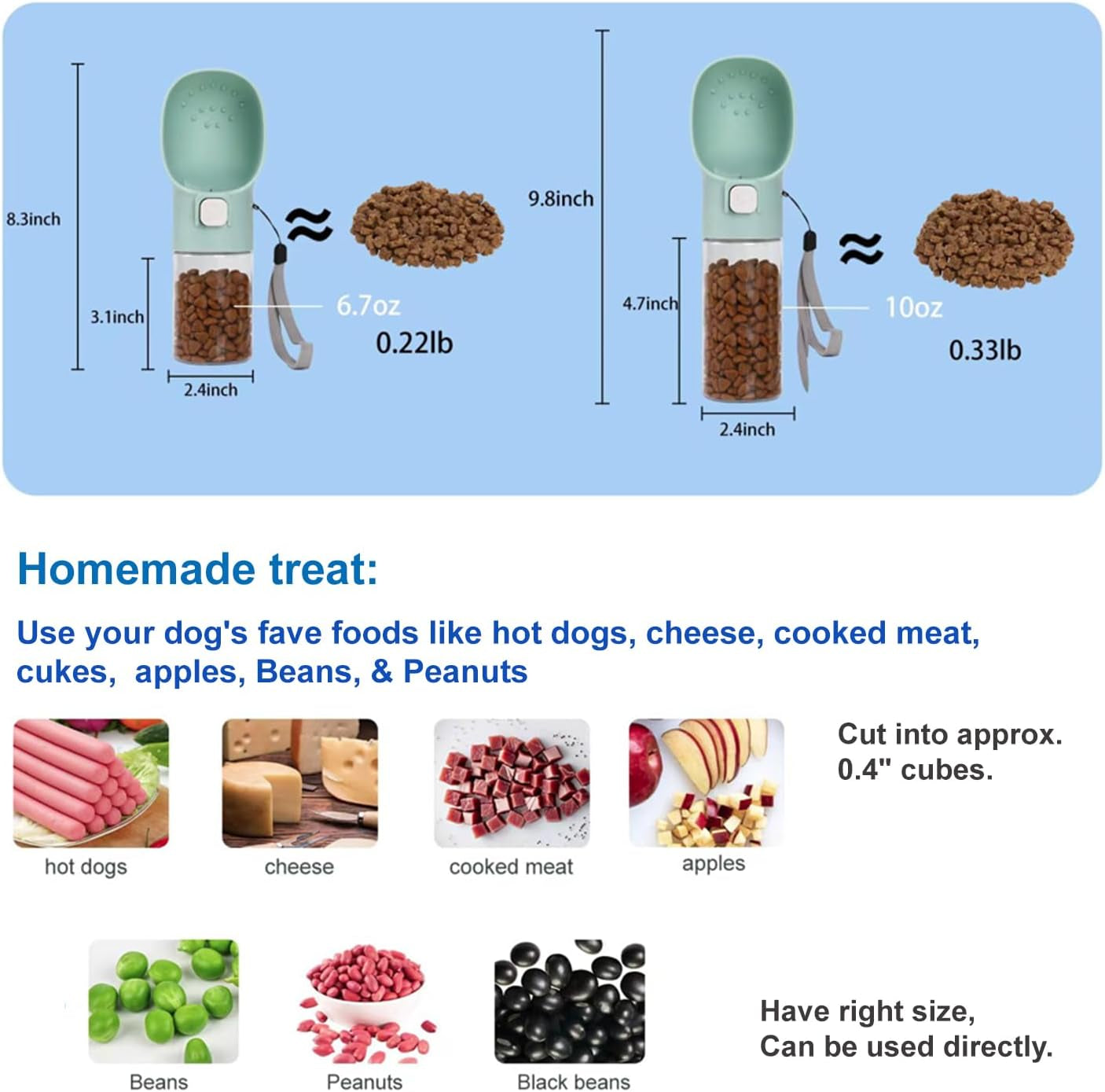 Handheld Dog Treat Dispenser with Built-In Clicker & Pouch – 6.7oz Green Feeder for Training, Walking, Hiking & Travel