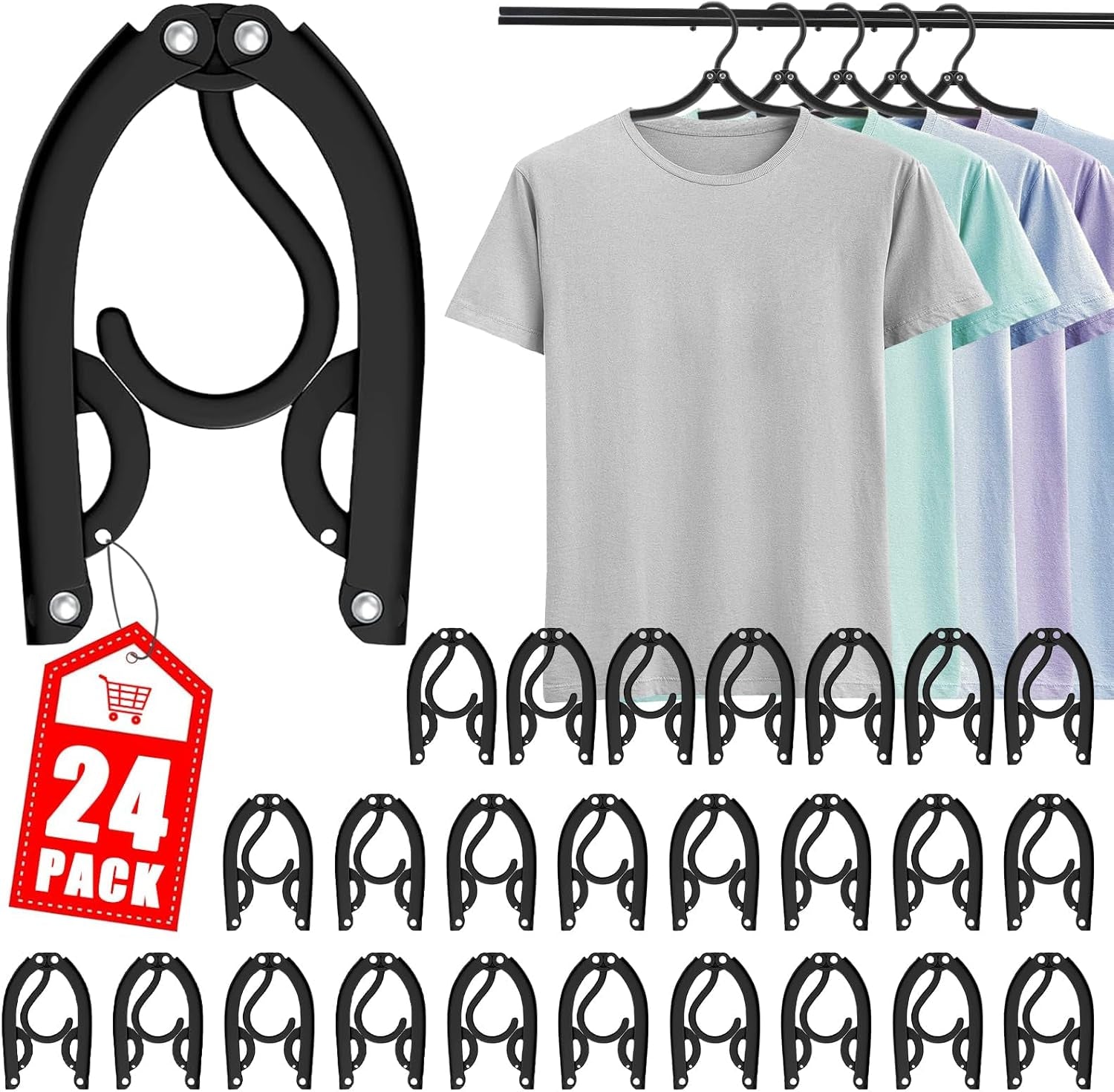 24-Pack Foldable Travel Hangers – Black Portable Clothes Drying Rack for Travel, Camping & Small Spaces