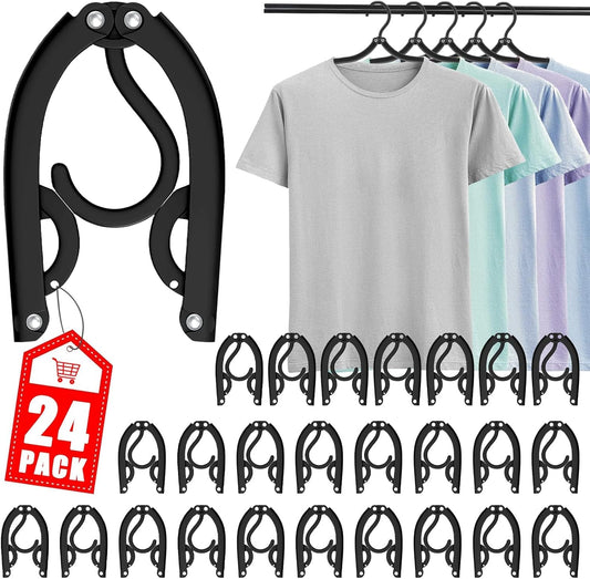 24-Pack Foldable Travel Hangers – Black Portable Clothes Drying Rack for Travel, Camping & Small Spaces
