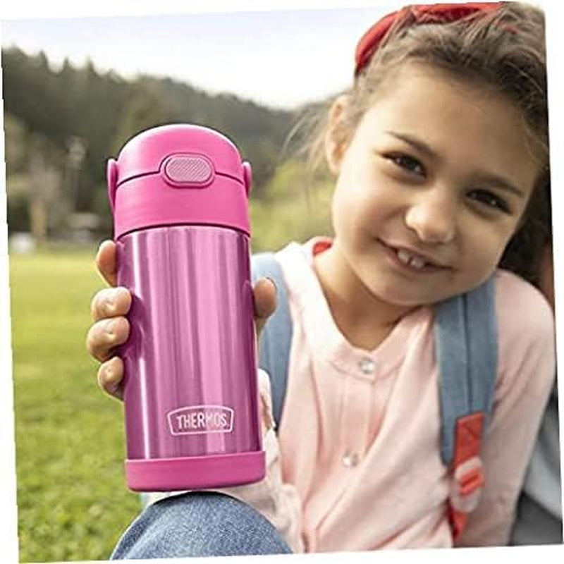 Thermos Funtainer 12-Ounce Bottle – Vacuum Insulated Stainless Steel Kids Water Bottle with Straw, Blue
