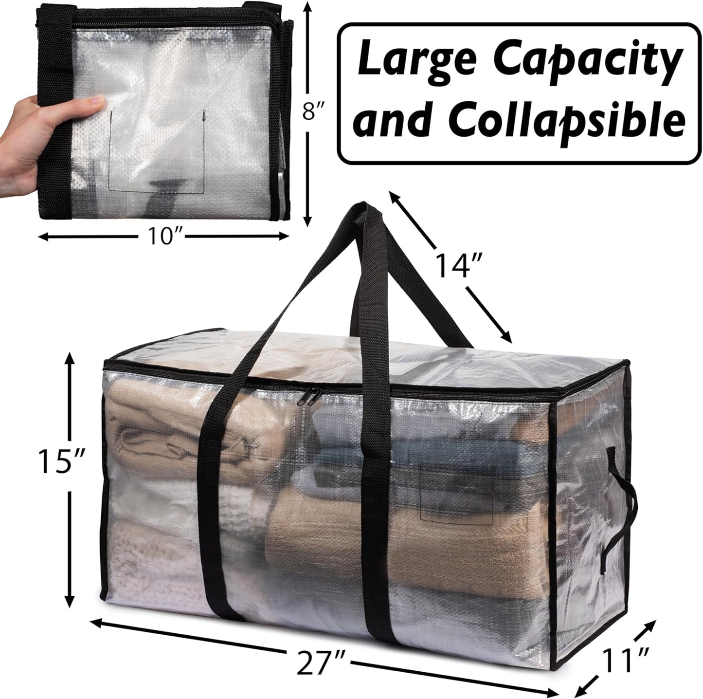 6-Pack Oversized Moving & Storage Bags – Heavy Duty Packing Totes with Backpack Straps, Zippers & Handles for College Dorm, Christmas Décor & Travel