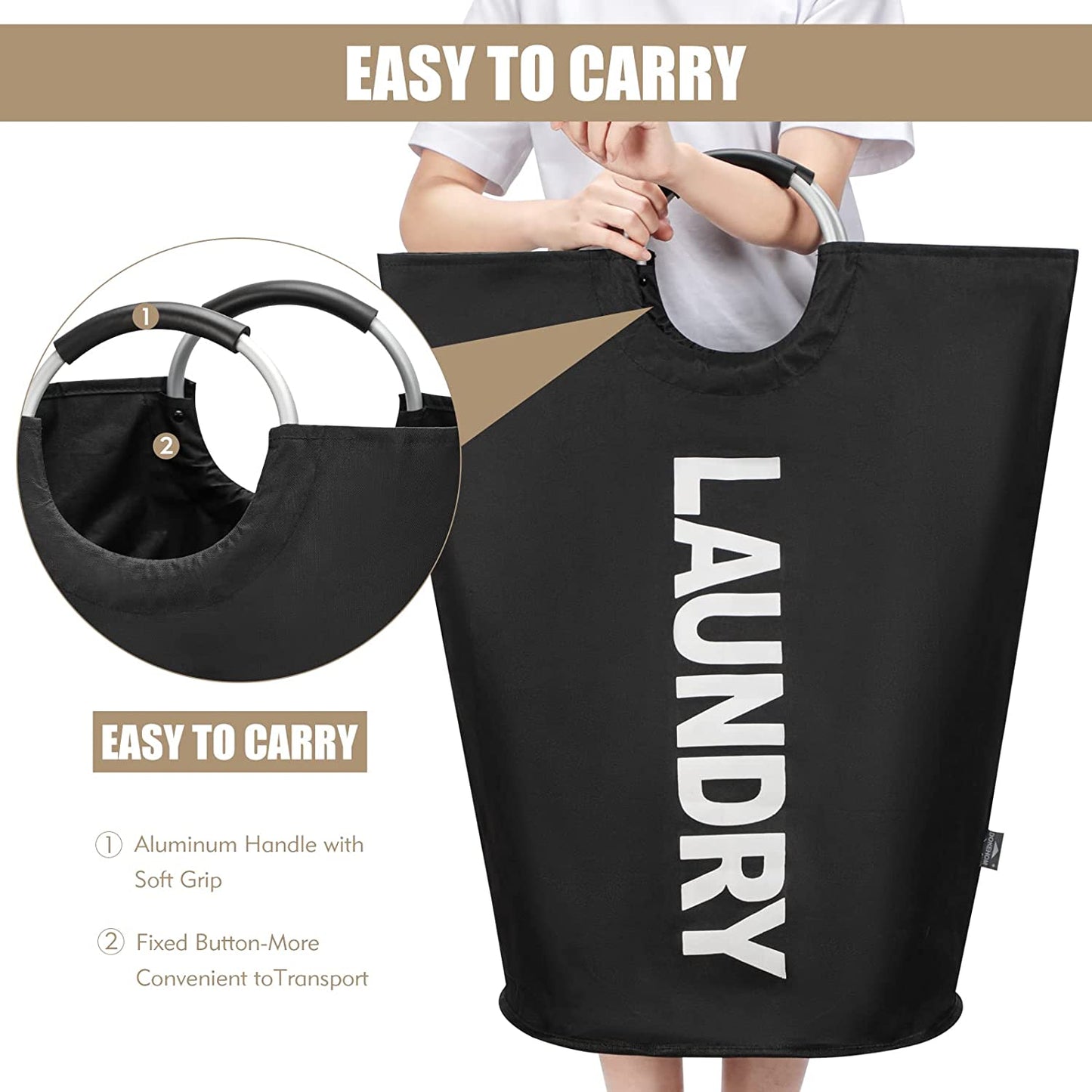 90L Large Collapsible Laundry Basket – Freestanding Tall Clothes Hamper & Foldable Washing Bin for Home, Dorm & Travel (Black)