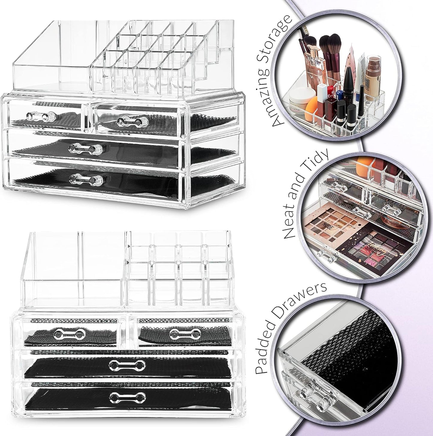 Clear Acrylic Makeup Organizer with 4 Drawers – 4-Tier Cosmetic Storage Box for Women & Teenagers (12 × 24 × 22 cm) – Skincare, Jewellery & Beauty Organizer for Bathroom or Dressing Table