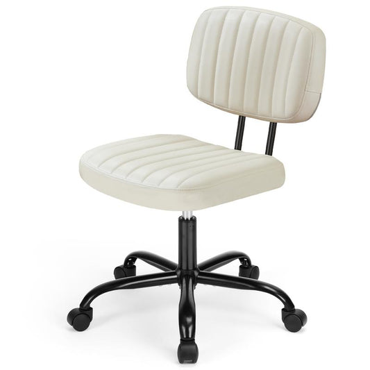 Compact PU Leather Office Chair – Height Adjustable Armless Swivel Task Chair for Small Spaces, Home Office, Bedroom, Student Desk & Vanity Use