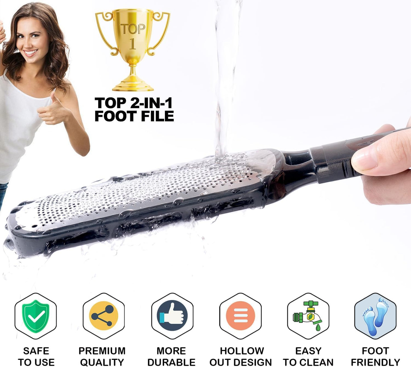 2-in-1 Foot File Scraper – Double-Sided Metal Callus Remover Pedicure Tool for Hard Skin, 1-Pack