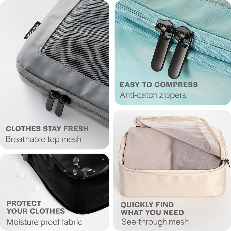 AEROTRUNK Compression Packing Cubes – Premium Nylon Twill Travel Organizers with Breathable Mesh, Double Zippers & Water-Resistant Design