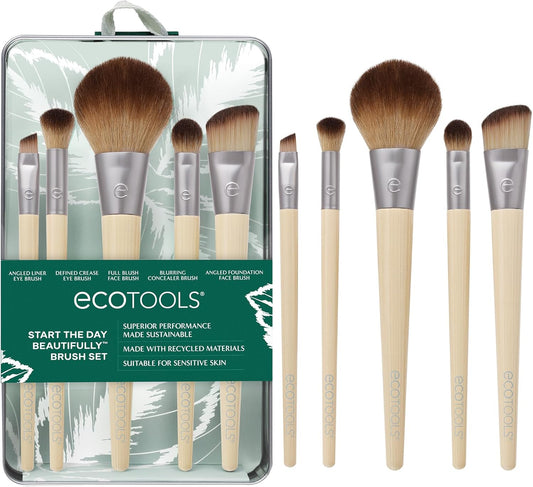 6-Piece Start the Day Beautifully Makeup Brush Set – Eco-Friendly Vegan Brushes for Eyeshadow, Blush, Concealer & Foundation with Synthetic Bristles
