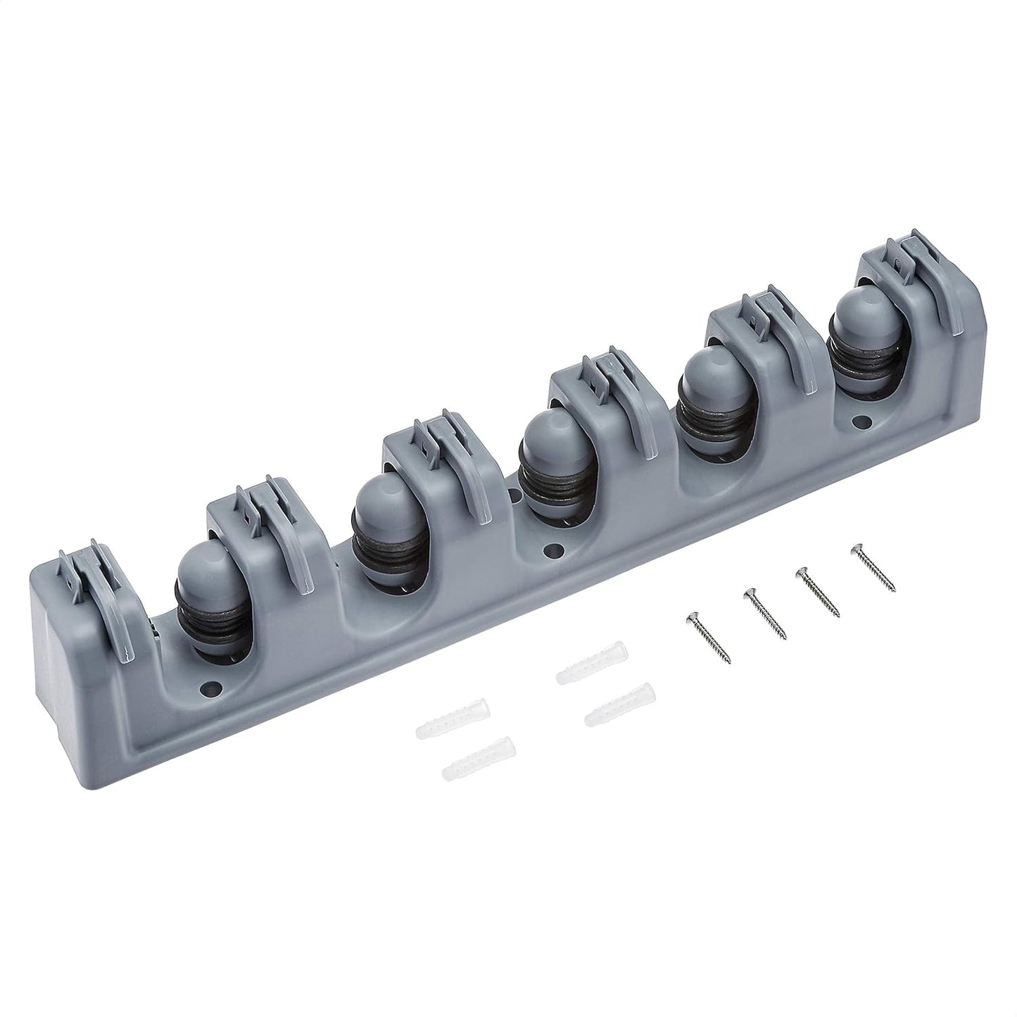 Wall Mount Broom Holder & Garden Tool Organizer – 5 Slot 6 Hook Rack, Heavy-Duty Storage, 43×8.5×6.2cm, Gray