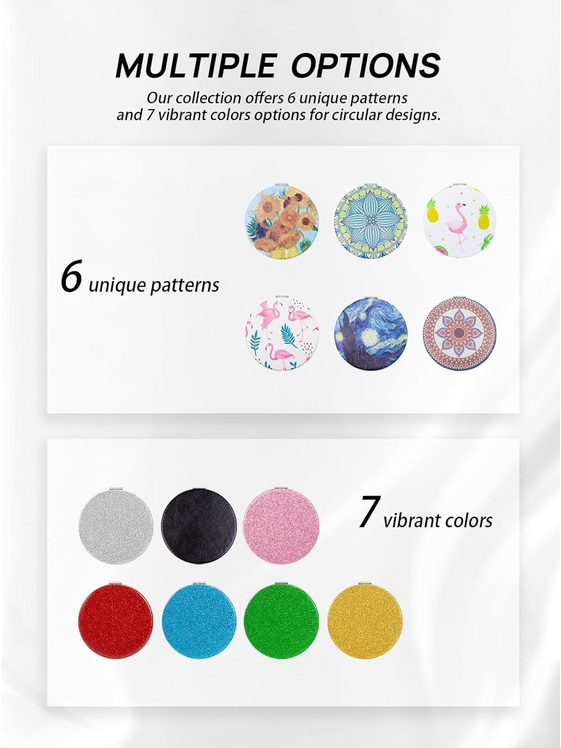 Compact Mirror with 1X/10X Magnification – Round PU Leather Travel Mirror for Purse, Makeup & Touch-Ups (Classic Black)