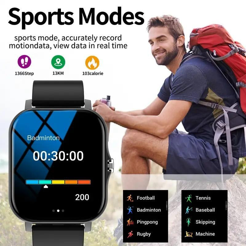 Smartwatch 2025 – Full HD Touchscreen Waterproof Fitness Tracker with Heart Rate & Sleep Monitor  Music, Alarm, Sports Modes  Compatible with Android & iPhone
